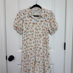 American Eagle Outfitters Cream Midi Dress with Orange Floral Print